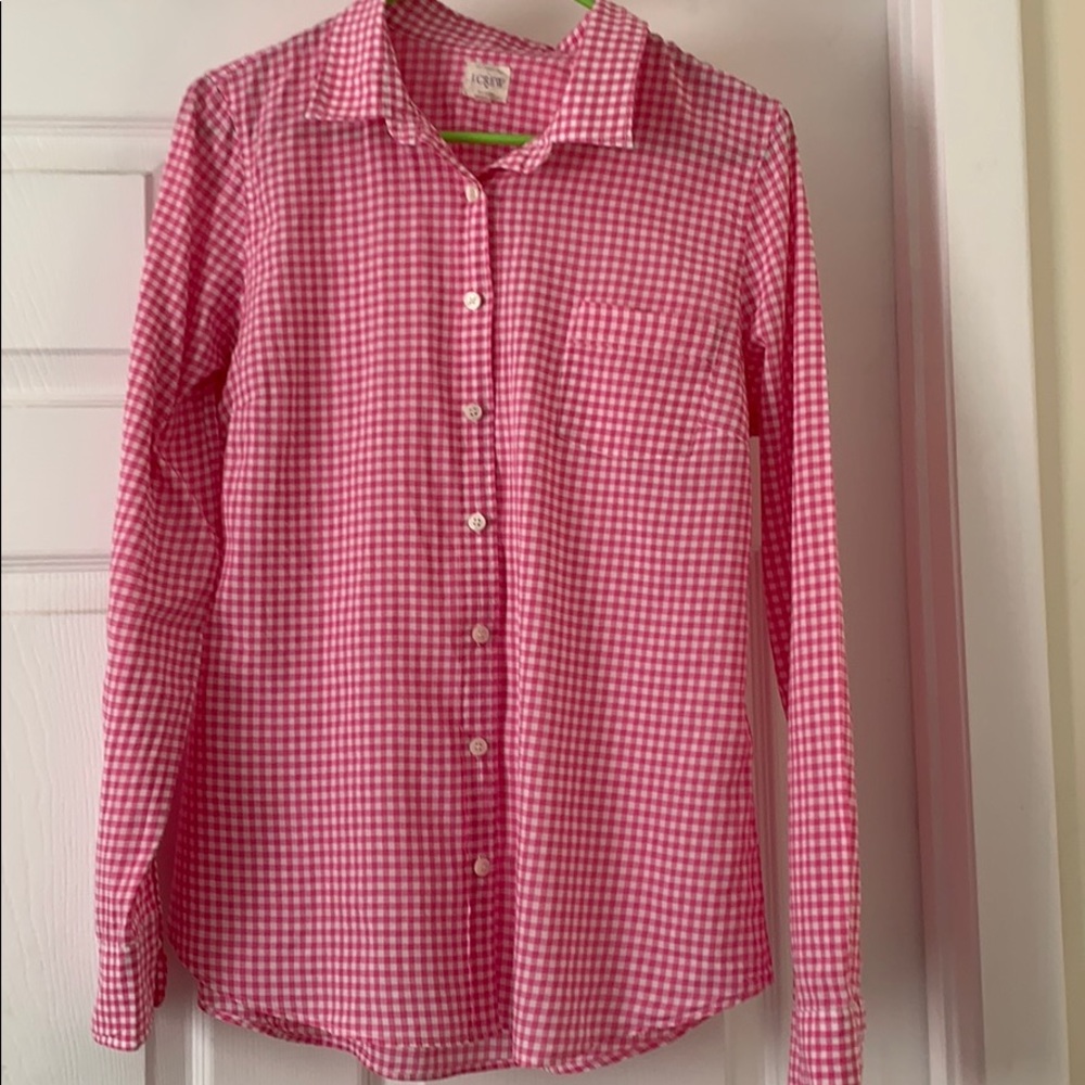 J Crew Pink and White Check shirt